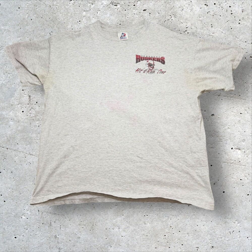 Vtg Nebraska Huskers Hit Run Tour T Shirt 2X Tri Lake Sportwear